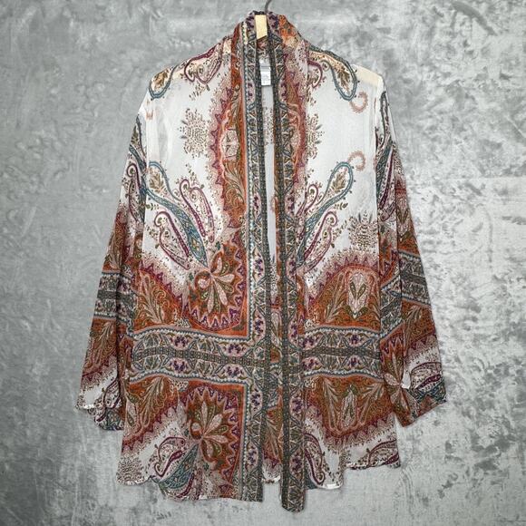 Soft Surroundings Kimono Cardigan Womens Large Sheer Paisley Boho Lightweight - Picture 1 of 11
